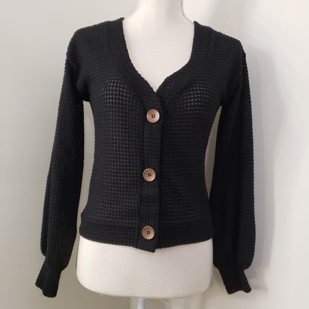 Derek heart 3 button waffle knit cardigan